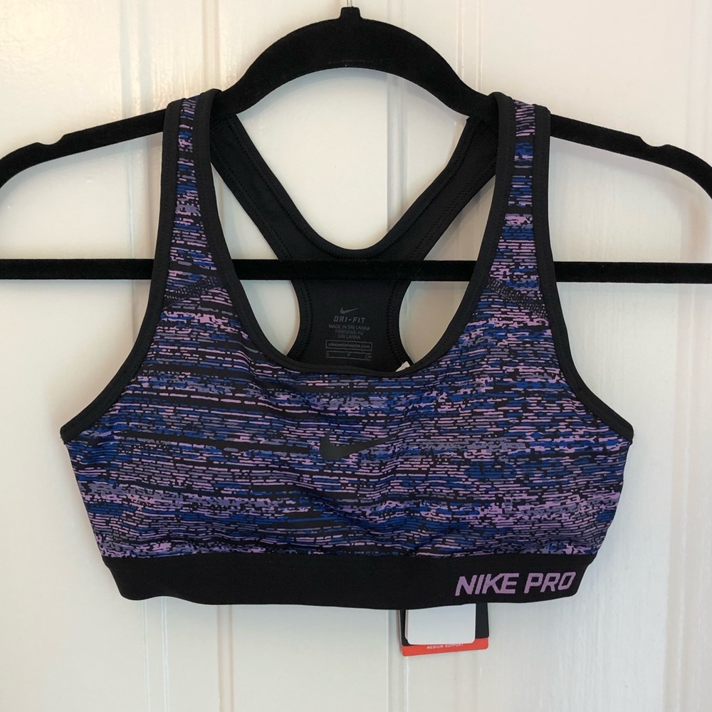 NWT Nike blue/pink/black medium support sports bra